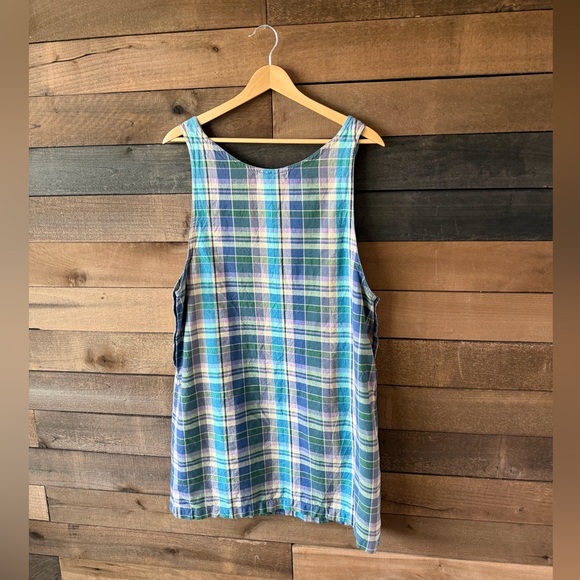 Vintage Plaid Cotton Pinafore Dress British Khaki Robert Talbott 90s - Picture 11 of 11